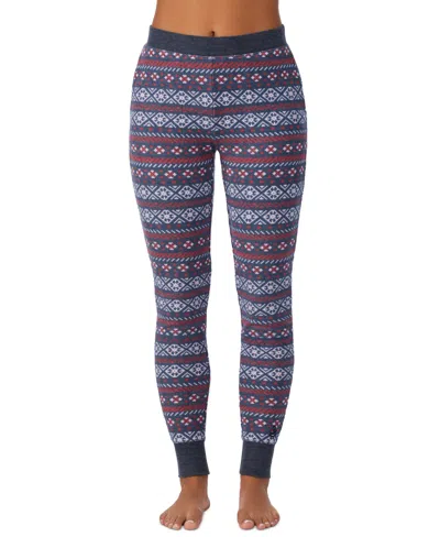 Cuddl Duds Women's Cozy Waffle-knit Thermal Stretch Leggings In Blue Print