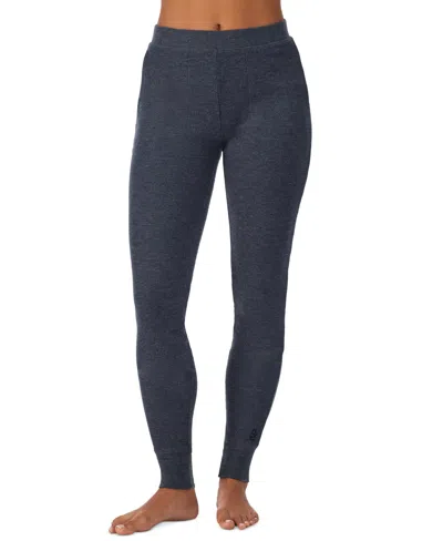 Cuddl Duds Women's Cozy Waffle-knit Thermal Stretch Leggings In Heather Blue