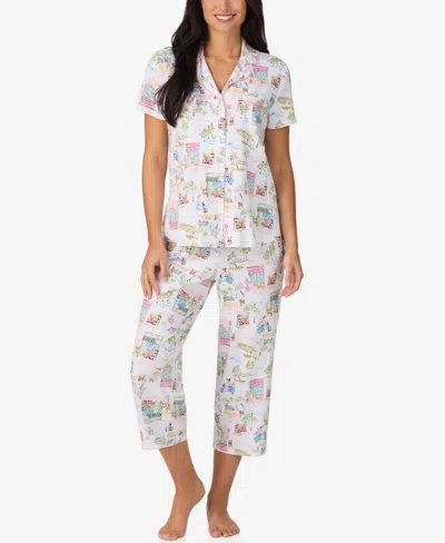 Cuddl Duds Women's Cropped Notch Collar Pajama Top And Pants, 2-piece Set In White