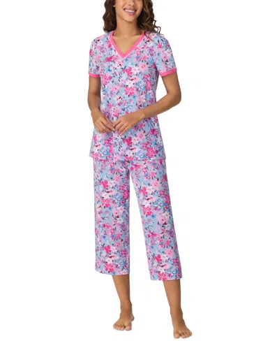 Cuddl Duds Women's Cropped Short-sleeve Pajama Set In Blue Multi