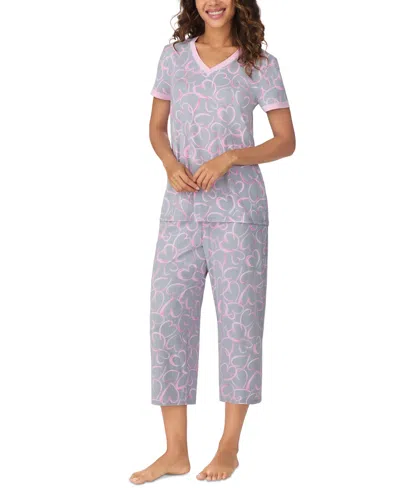 Cuddl Duds Women's Cropped Short-sleeve Pajama Set In Grey Print