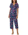 Cuddl Duds Women's Cropped Short-sleeve Pajama Set In Multi