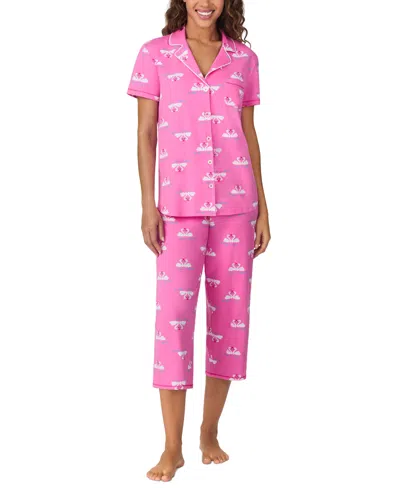 Cuddl Duds Women's Cropped Short-sleeve Pajama Set In Pink Print