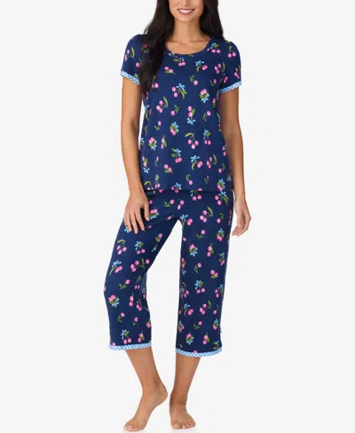 Cuddl Duds Women's Cropped Short-sleeve Pajama Top And Pants, 2-piece Set In Blue