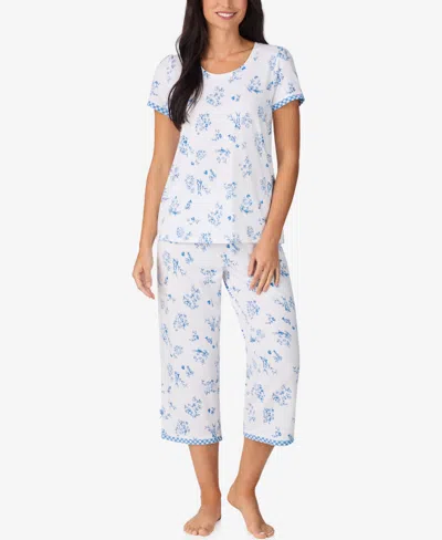 Cuddl Duds Women's Cropped Short-sleeve Pajama Top And Pants, 2-piece Set In White