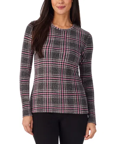 Cuddl Duds Women's Fleecewear Stretch Long-sleeve Crewneck Top In Brown