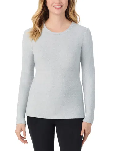 Cuddl Duds Women's Fleecewear Stretch Long-sleeve Crewneck Top In Gray