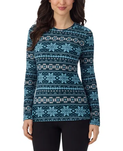 Cuddl Duds Women's Fleecewear Stretch Long-sleeve Crewneck Top In Blue