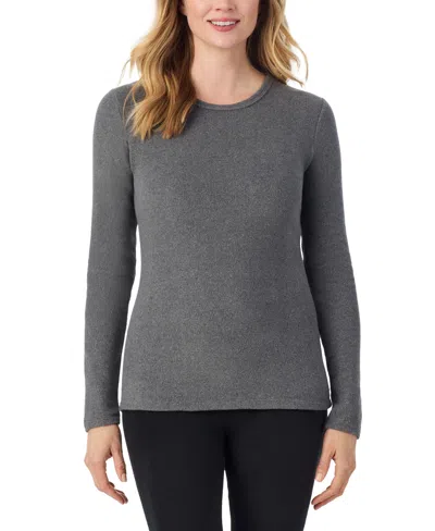 Cuddl Duds Women's Fleecewear Stretch Long-sleeve Crewneck Top In Heather Charcoal