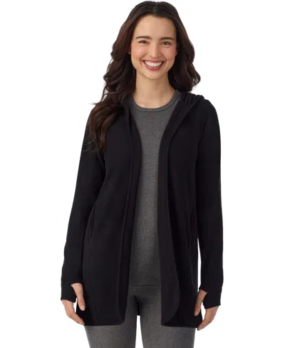 Cuddl Duds Women's Fleecewear With Stretch Long-sleeve Hooded Wrap In Black