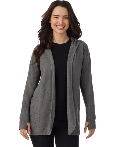 Cuddl Duds Women's Fleecewear With Stretch Long-sleeve Hooded Wrap In Gray