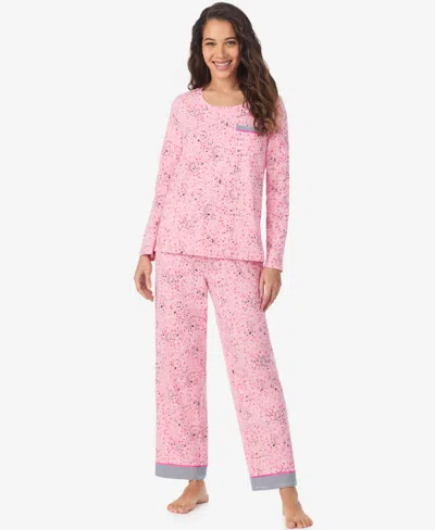 Cuddl Duds Women's Long Sleeve Crewneck Top And Ankle Length Pants Pajama Set In Pink