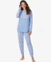 Cuddl Duds Women's Long Sleeve Crewneck Top And Jogger Pajama Set In Blue