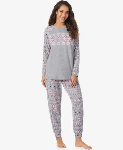 Cuddl Duds Women's Long Sleeve Crewneck Top And Jogger Pajama Set In Gray