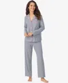 Cuddl Duds Women's Long Sleeve Notch Collar Top And Long Pants Pajama Set In Gray