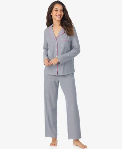 Cuddl Duds Women's Long Sleeve Notch Collar Top And Long Pants Pajama Set In Gray