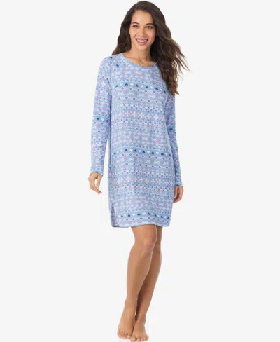 Cuddl Duds Women's Long Sleeve Scoop Neck Short Sleepshirt In Blue