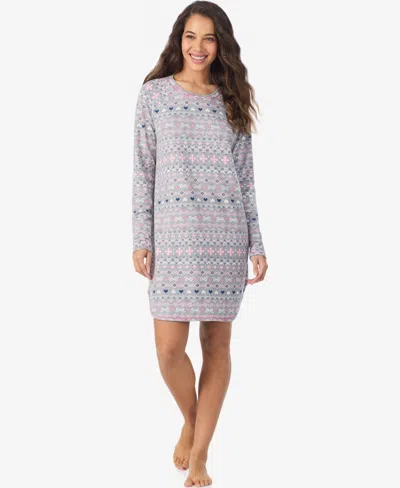 Cuddl Duds Women's Long Sleeve Scoop Neck Short Sleepshirt In Multi
