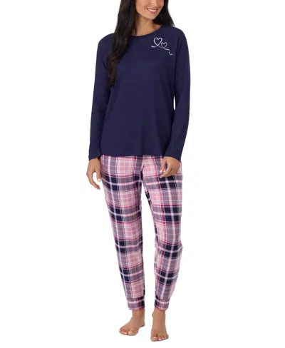 Cuddl Duds Women's Long Sleeve Scoop Neck Sweater Knit Top And Pants, 2-piece Set In Pink