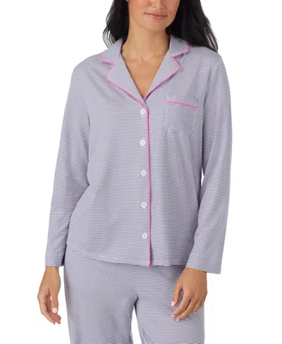 Cuddl Duds Women's Long-sleeve Button-front Cotton-blend Pajama Set In Gray