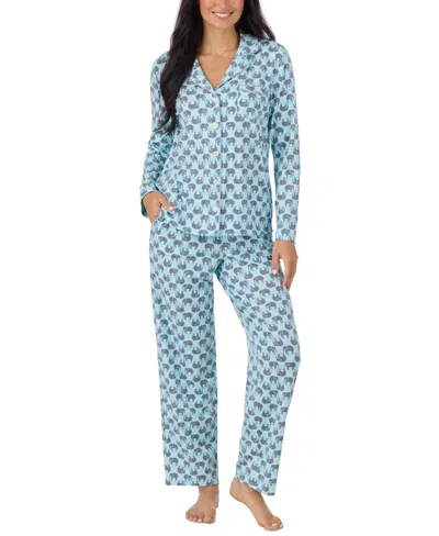 Cuddl Duds Women's Long-sleeve Button-front Cotton-blend Pajama Set In Blue