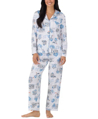 Cuddl Duds Women's Long-sleeve Button-front Cotton-blend Pajama Set In White