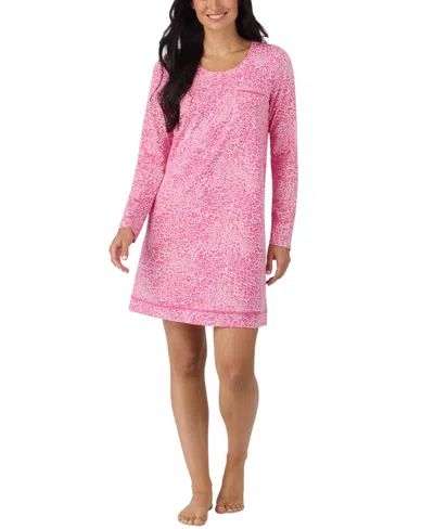 Cuddl Duds Women's Long-sleeve Crewneck Knit Sleep Shirt In Pink Print