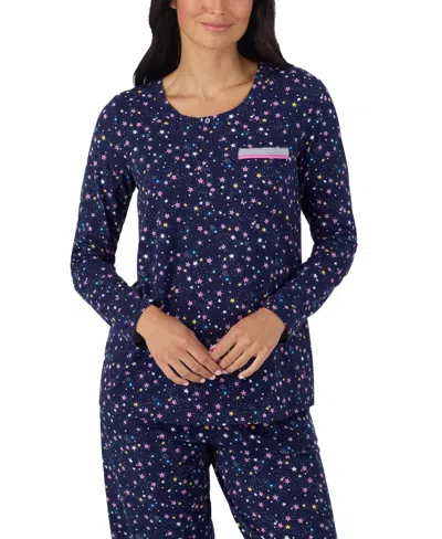 Cuddl Duds Women's Long-sleeve Crewneck Print Pajama Set In Blue
