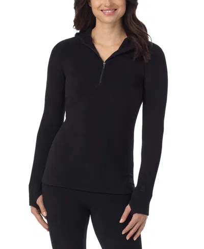 Cuddl Duds Women's Long-sleeve Thumbhole Half-zip Hoodie In Black