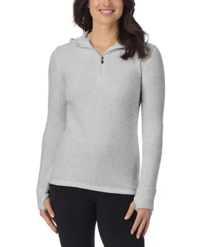 Cuddl Duds Women's Long-sleeve Thumbhole Half-zip Hoodie In Gray