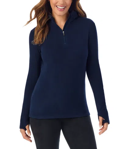 Cuddl Duds Women's Long-sleeve Thumbhole Half-zip Hoodie In Blue