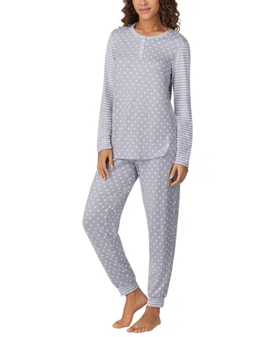 Cuddl Duds Women's Printed Button-front Jogger Pajama Set In Grey