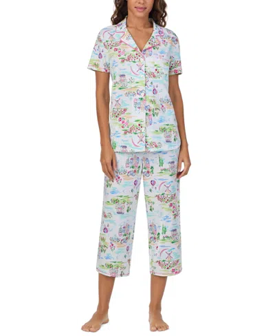 Cuddl Duds Women's 2-pc. Notched-collar Cropped Pajamas Set In Novel Print