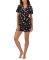Cuddl Duds Women's Printed Short-sleeve Boxer Pajama Set In Blk Novel