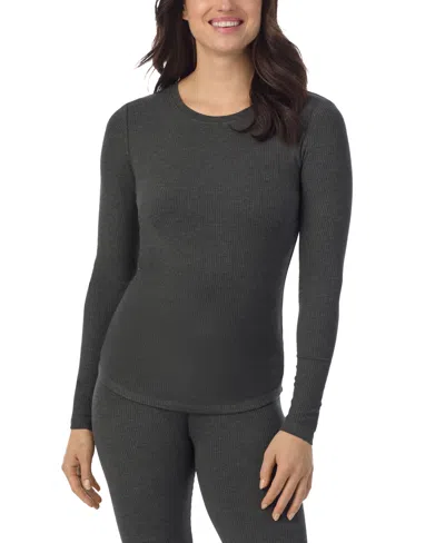 Cuddl Duds Women's Ribbed Crewneck Long-sleeve Top In Heather Charcoal