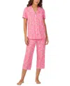 Cuddl Duds Women's Short-sleeve Cropped Pajama Set In Pink