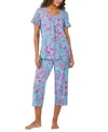 Cuddl Duds Women's Short-sleeve Cropped Pajama Set In Aqua