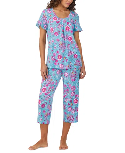 Cuddl Duds Women's Short-sleeve Cropped Pajama Set In Aqua