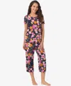 Cuddl Duds Women's Short Sleeve Cropped Pajama Set In Animal Print