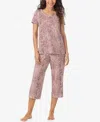 Cuddl Duds Women's Short Sleeve Cropped Pajama Set In Brown