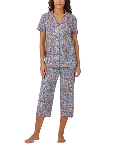 Cuddl Duds Women's Short-sleeve Cropped Pajama Set In Leopard