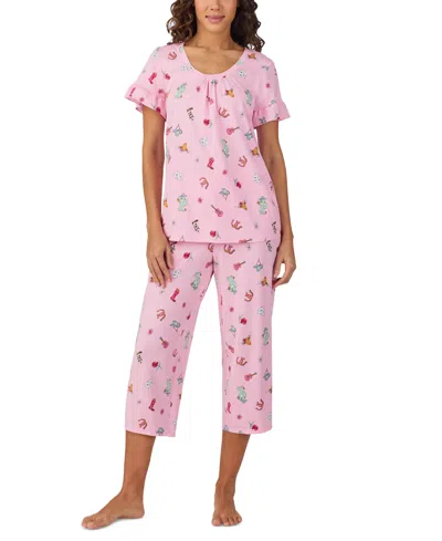 Cuddl Duds Women's Short-sleeve Cropped Pajama Set In Novel Pt