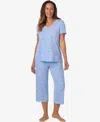 Cuddl Duds Women's Short Sleeve Cropped Pj Set In Blue