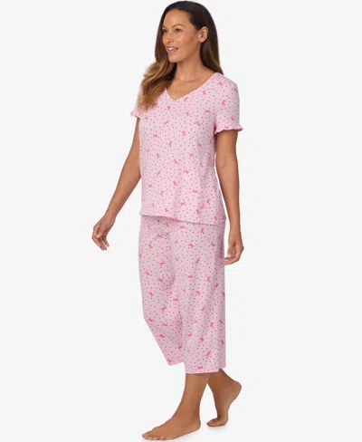 Cuddl Duds Women's Short Sleeve Cropped Pj Set In Pink