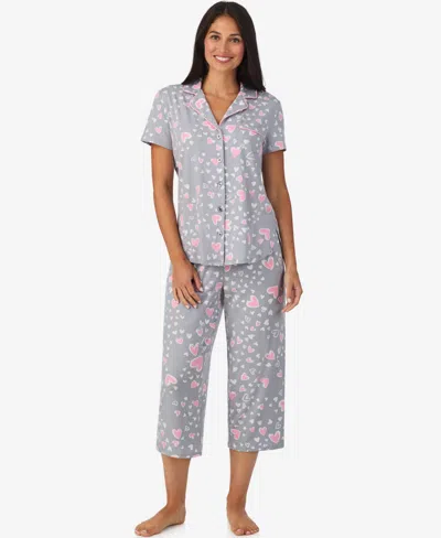 Cuddl Duds Women's Short Sleeve Notch Collar Pj Set In Gray