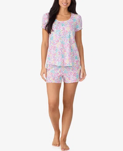 Cuddl Duds Women's Short-sleeve Top & Boxers, 2-piece Pajama Set In Multi