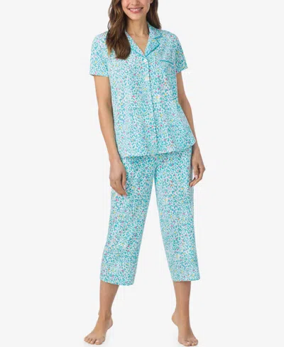 Cuddl Duds Women's Short-sleeve Top And Cropped Pajama Pants, 2-piece Set In Blue