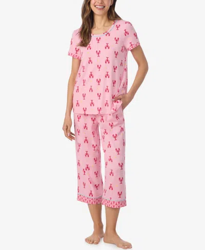 Cuddl Duds Women's Short-sleeve Top And Cropped Pajama Pants, 2-piece Set In Multi