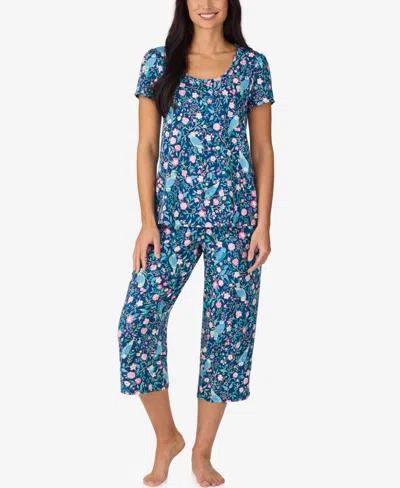Cuddl Duds Women's Short-sleeve Top & Cropped Pants, 2-piece Pajama Set In Blue