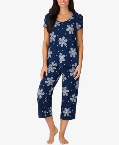Cuddl Duds Women's Short-sleeve Top & Cropped Pants, 2-piece Pajama Set In Blue
